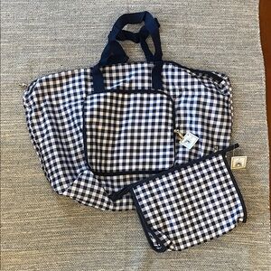 NWT Toss Designs Nantucket Foldup Tote and Jumbo Traveler Gingham Navy